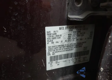 2012 Ford Edge Sel z USA, uszkodzony, nr VIN 2FMDK4JC4CBA26207